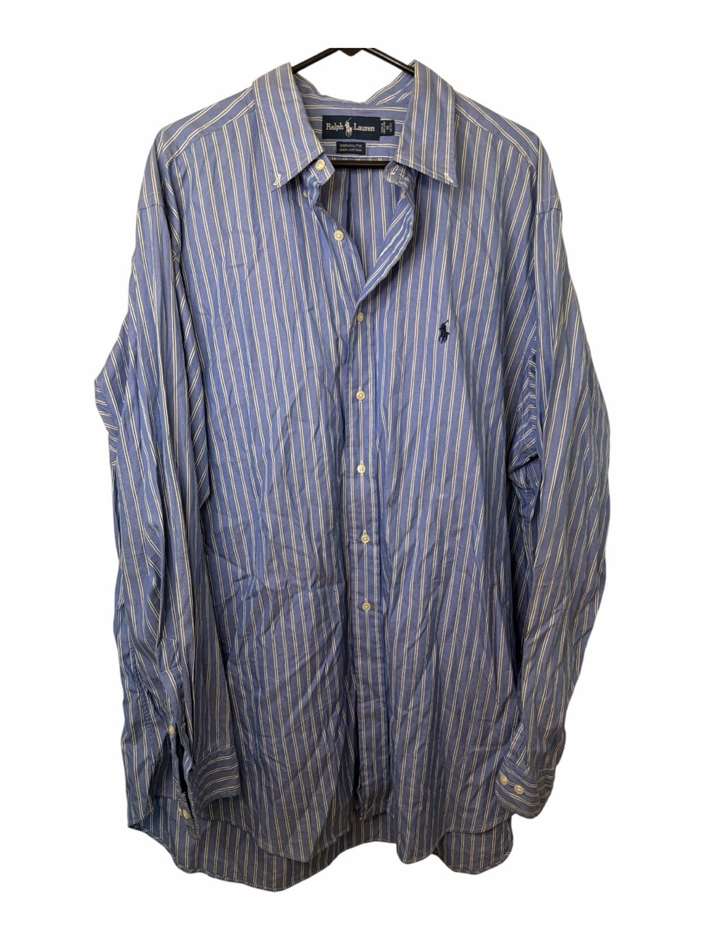Ralph Lauren Yarmouth Blue and White Stripe Long-Sleeve Button-Up Shirt